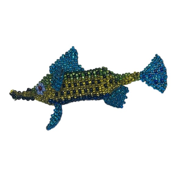 Handwoven Beaded fish pin. Blue and green. Unique gift! - Picture 2 of 7